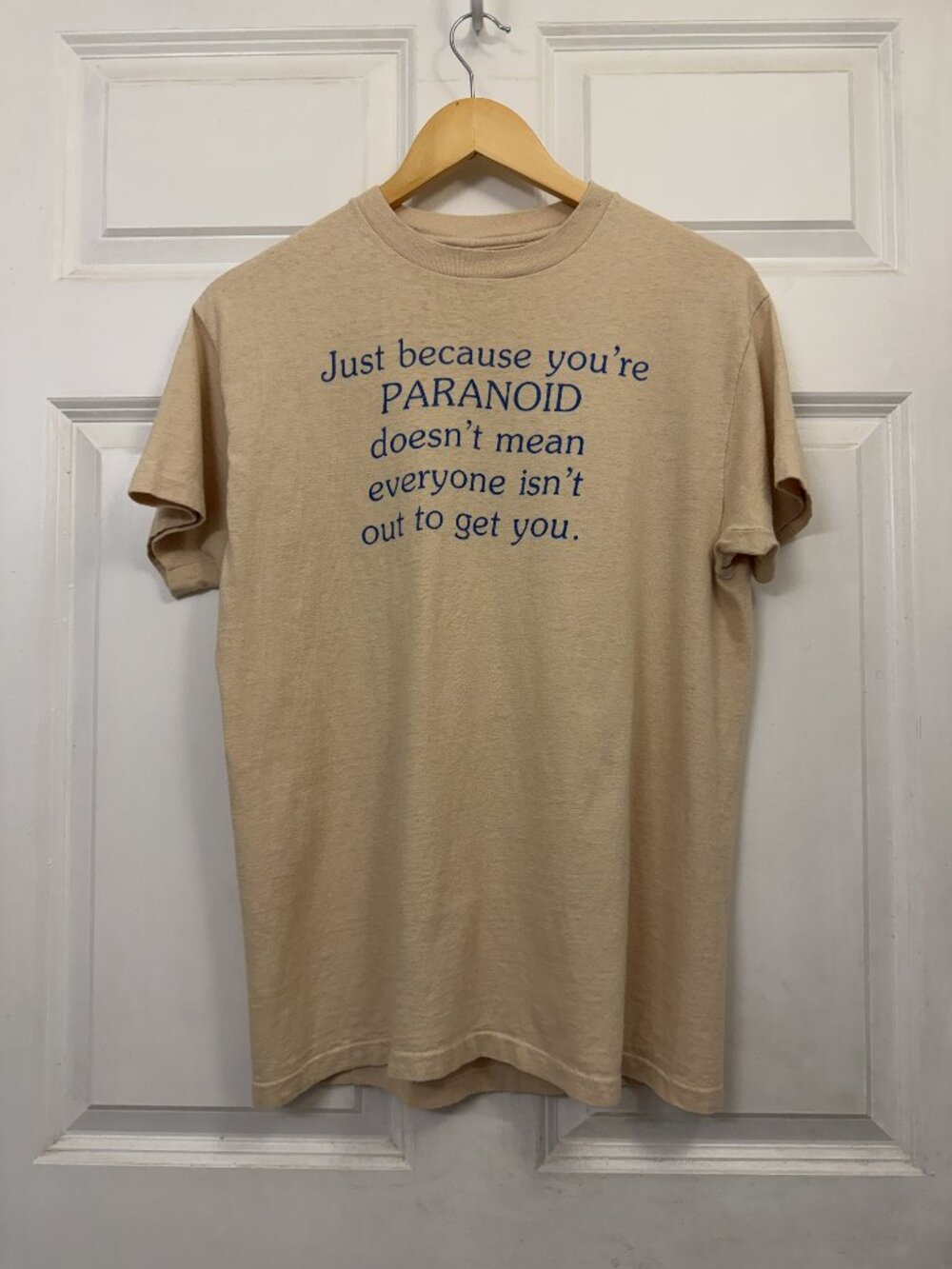 Vintage 70s Hanes Just Because You're Paranoid Tee L Tan Single Stitch